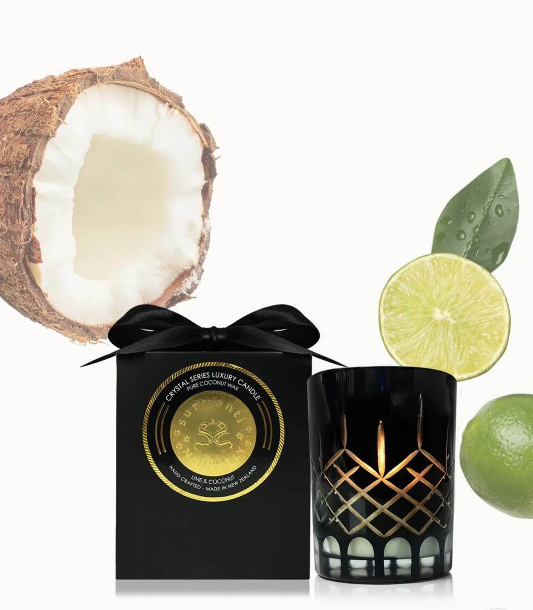 Surmanti Lime & Coconut Crystal Series Long Burning Pure Coconute Wax Candle small 150gm