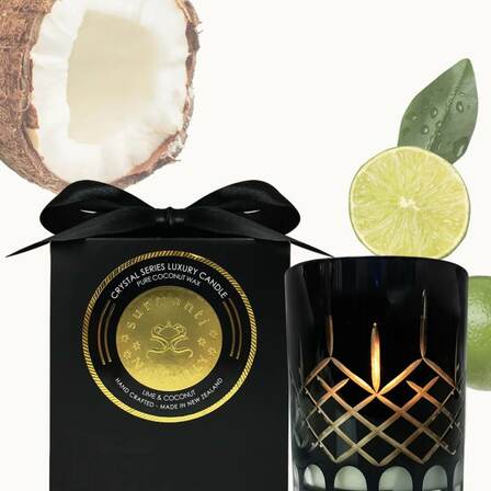 Surmanti Lime & Coconut Crystal Series Long Burning Pure Coconute Wax Candle Medium 500gm